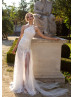 Halter Beaded Ivory Lace Tulle Slit Wedding Dress